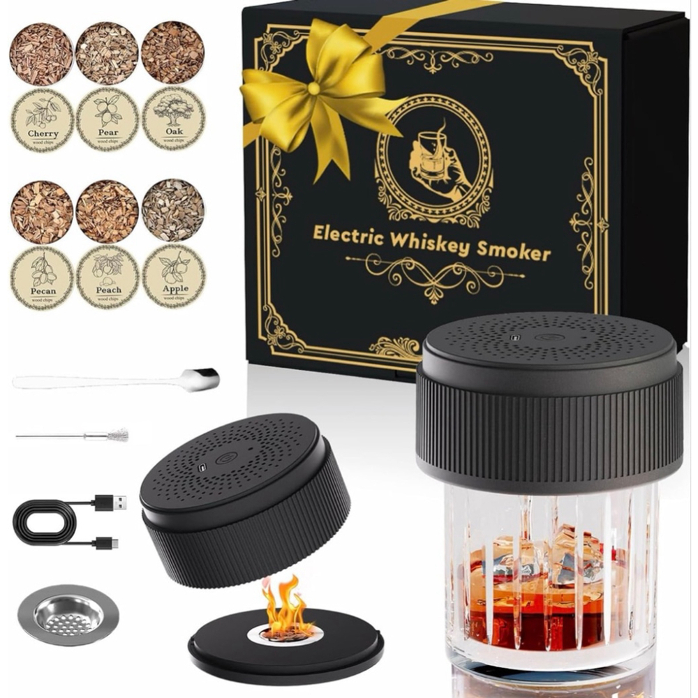 Electric Whiskey Bourbon Smoker Kit Rechargeable w/ Wood Chips Husband Dad Gift